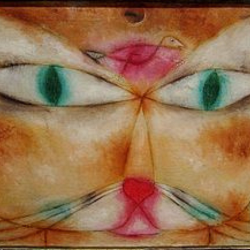 Cat painting: The cat and the bird by Paul Klee